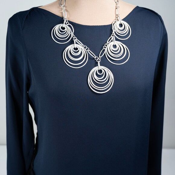 LOFT Forever Navy Black Lace Paneled Blouse - Picture 3 of 11